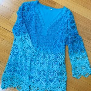 Reba Ombré Lace Sheer Sleeve Tunic Size L